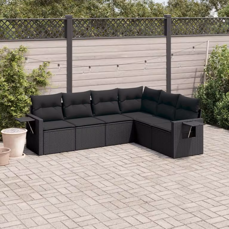 vidaXL Set Divano da Giardino a L 6 pz Nero in Polyrattan con Cuscini Imbottiti e Rivestimenti Rimovibili