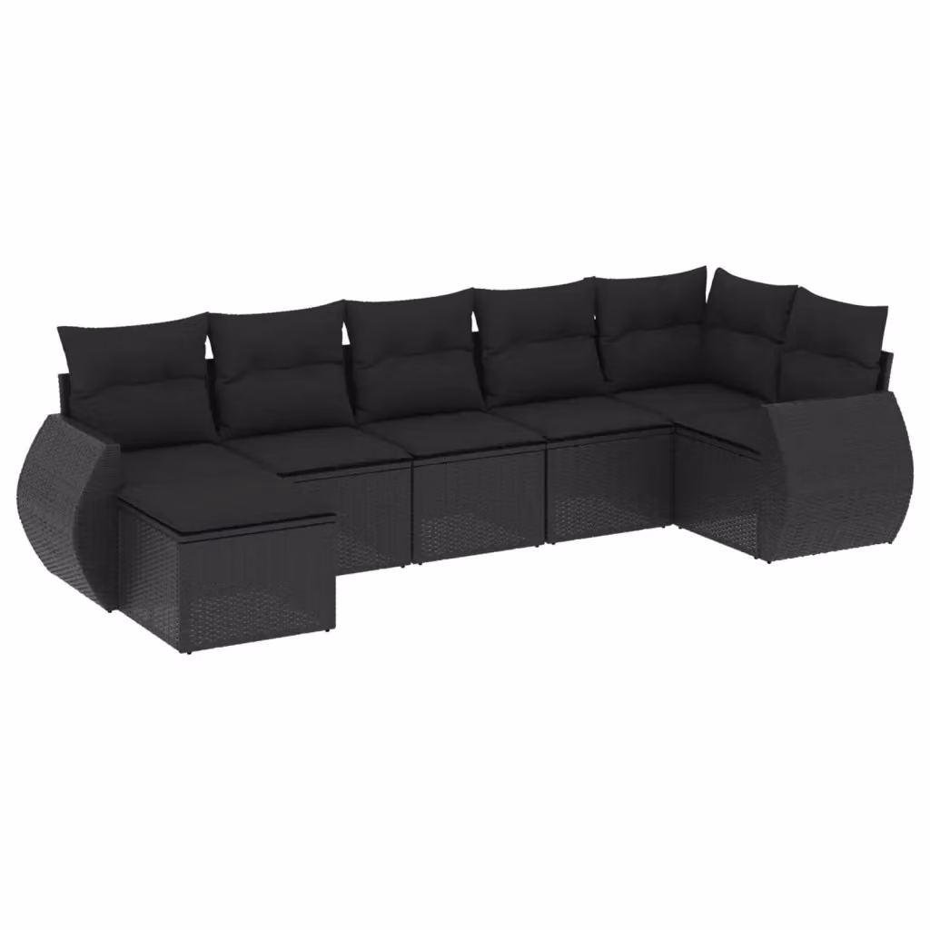 Set di Divani da Giardino a L vidaXL in Polyrattan Nero con 7 Cuscini Imbottiti e Coperture Rimosse – 2