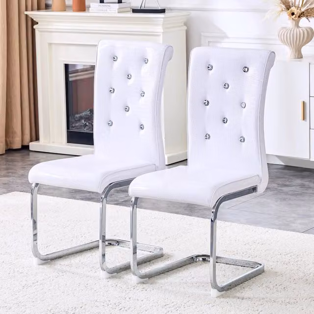 Sedia da pranzo MIVRAY moderna in ecopelle bianca con struttura in metallo e design ergonomico