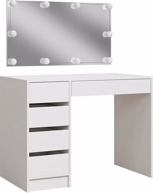 Tavolo da toilette Thalia Bianco 100 cm con specchio e catena luminosa LED Vicco