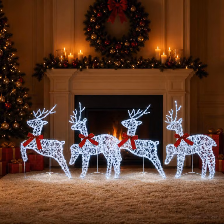 Alce natalizio, confezione da 4 pezzi, 80 LED, luce bianca fredda, dimensioni 43 x 19 x 65 cm
