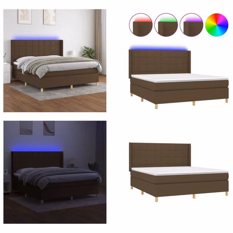 vidaXL Letto a molle con materasso e LED in tessuto marrone scuro 180x200 cm - Letto a molle - Boxspringbetten - Bett - Schlafzimmermöbel