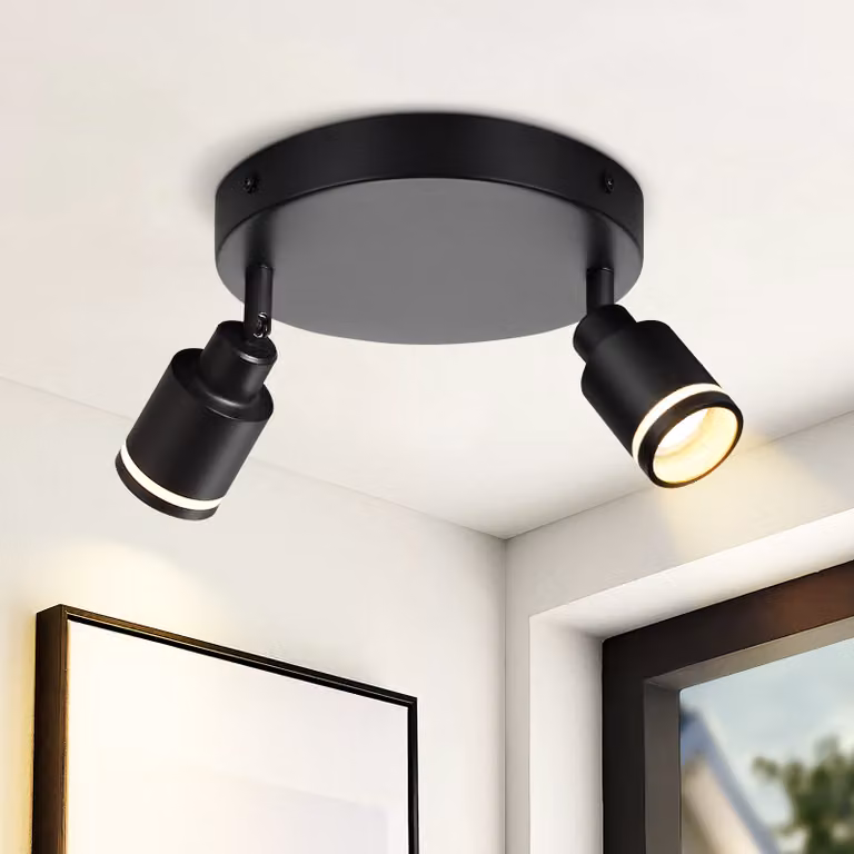 ZMH LED plafoniera nera rotonda 2 fiamme plafoniera GU10 faretto da parete orientabile per corridoio sala da pranzo cucina senza lampadina