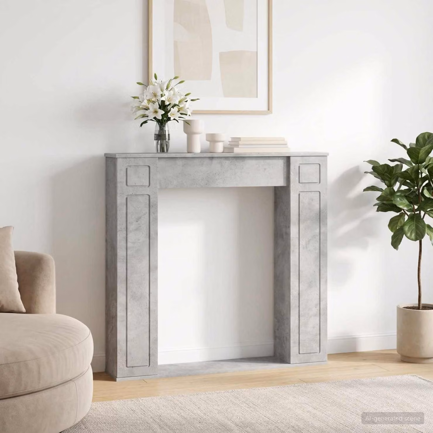 Cornice per camino moderna vidaXL in legno e cemento, Grigio Cemento, L 100 cm x P 20 cm x H 100 cm