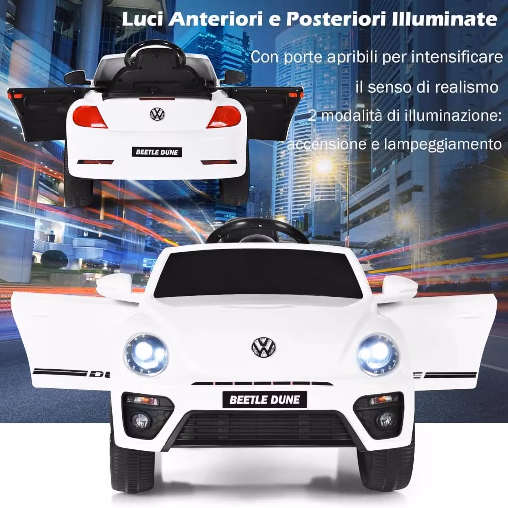 Costway Auto Elettrica Maggiolino per Bambini con Telecomando e Luci, Bianco – 2