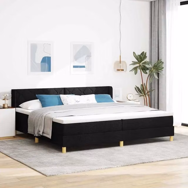 Letto a molle moderno vidaXL con testiera in tessuto nero L/P/H: 200 x 200 x 280 cm – 1