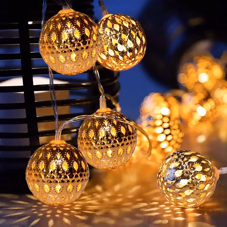 Catena luminosa geometrica, 20 LED, 3 metri, color oro rosa, alimentata a batteria