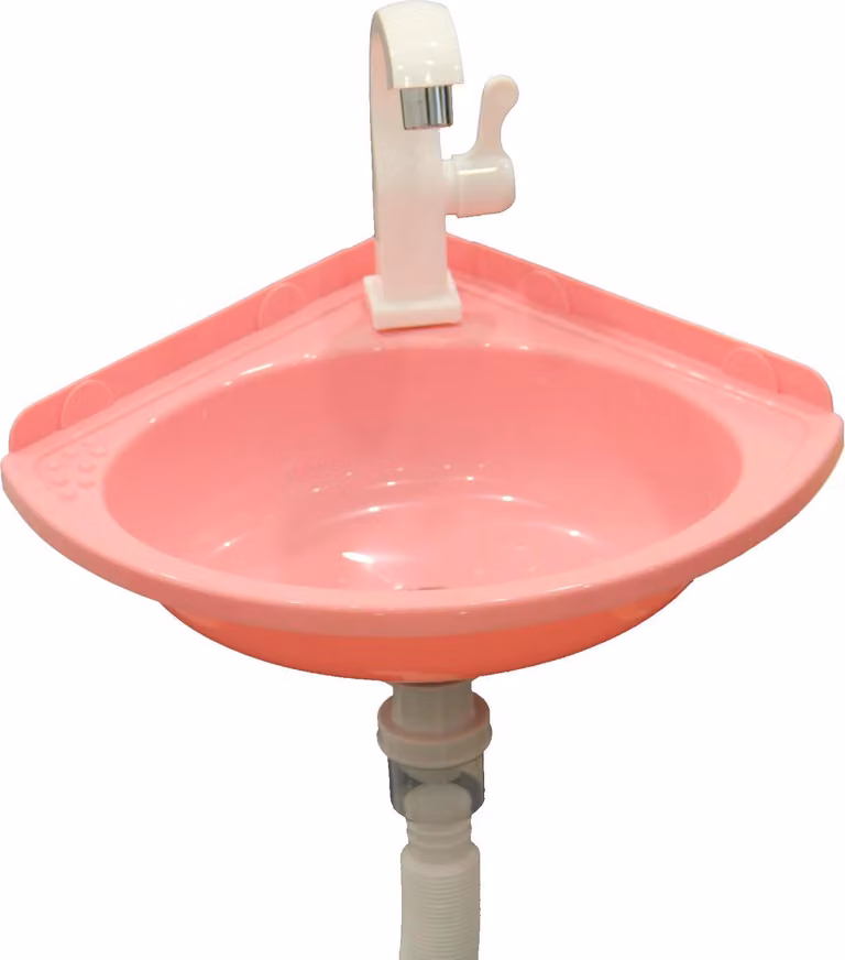 Lavabo angolare, installazione senza forature, acrilico leggero, rosa lilla