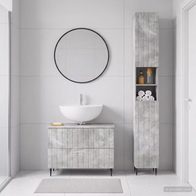 Set di Armadi da Bagno da 2 Pezzi ZWOLLE Grigio Cemento 3417516