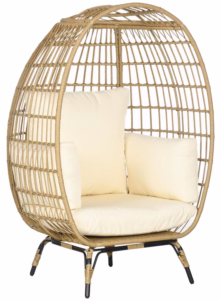 Sedia in vimini effetto rattan, morbidi cuscini di seduta, telaio in alluminio, kaki+beige, 105 x 90 x 148 cm