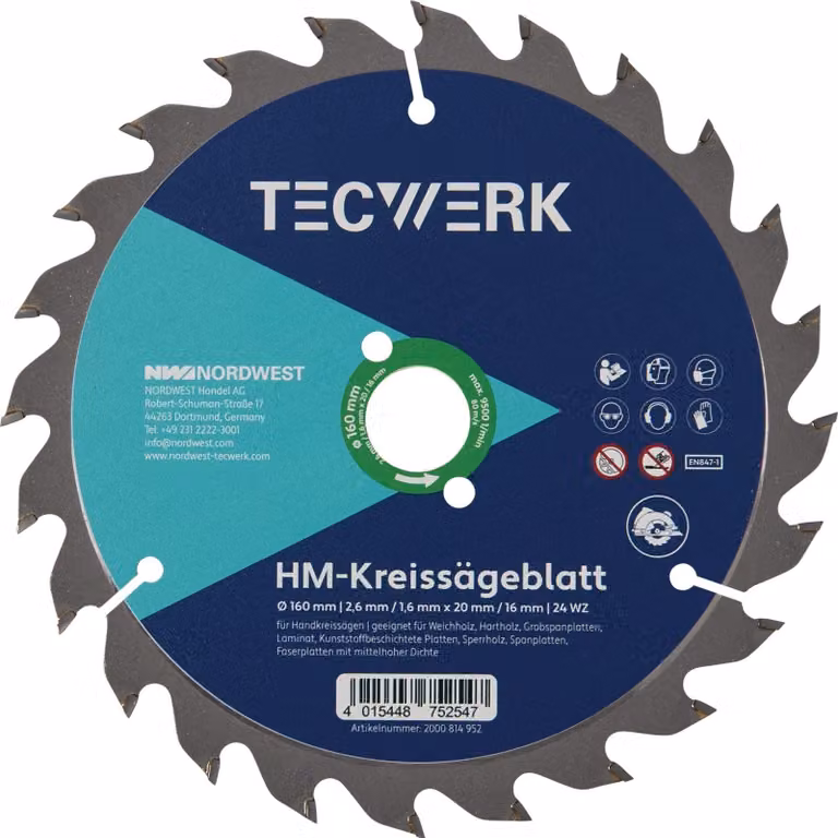 Lama circolare manuale Auen - 190 mm, 48 denti, foro 30 mm, larghezza di taglio 2,0 mm