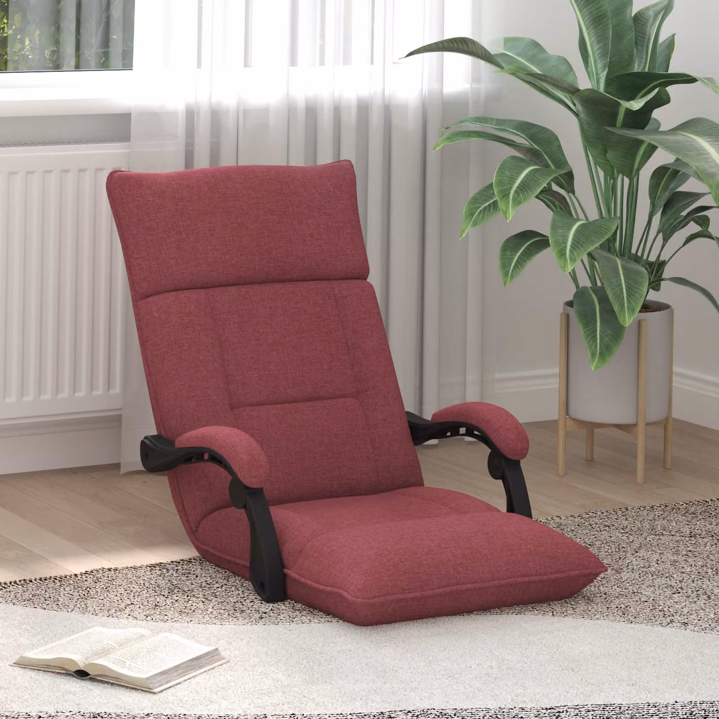 Sedia relax reclinabile vidaXL con braccioli in tessuto rosso e struttura in metallo