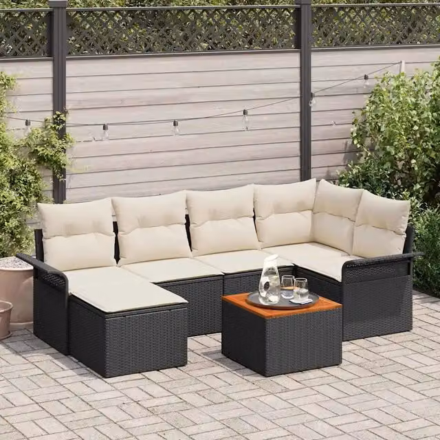 Set Divano da Giardino 7 pz Nero polyrattan 3347348