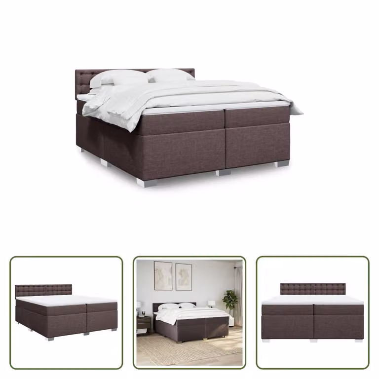 The Living Store Letto a molle con materasso marrone scuro 200x200 cm in tessuto