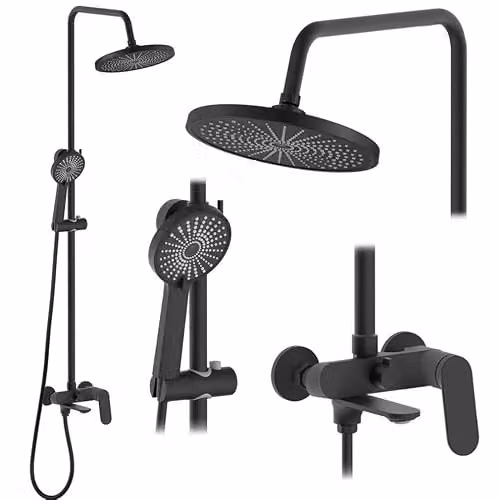 Rea - Colonna Doccia Marco Sistema Doccia In Ottone Nero Per Bagno (Nero) 25x12,5x117cm