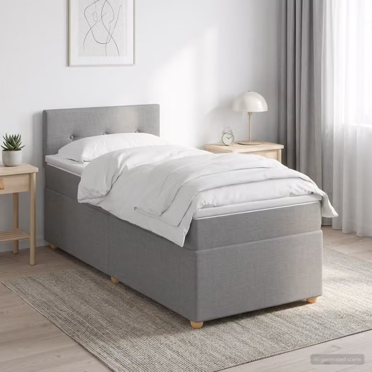 Letto box spring ibrido vidaXL con materasso a molle insacchettate e illuminazione sottostante, Grigio Chiaro, L/P: 90 x 200 cm