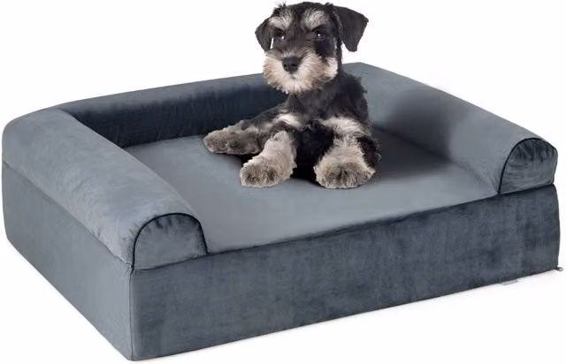 Letto ortopedico per cani in schiuma memory con poggiatesta rialzato e copertura rimovibile, Grigio – 1
