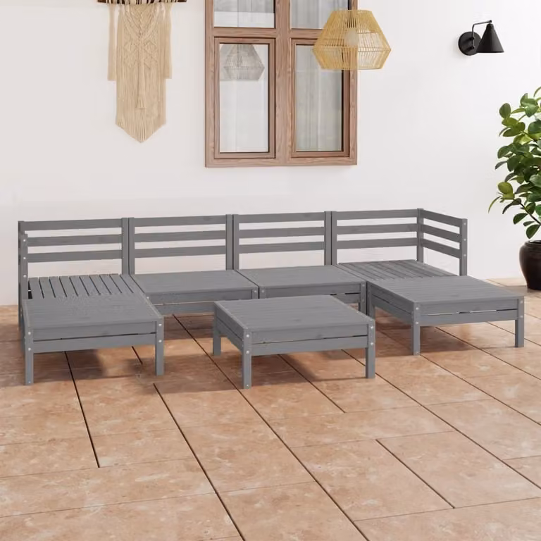The Living Store Set da salotto da giardino 7 pezzi in legno di pino massiccio grigio