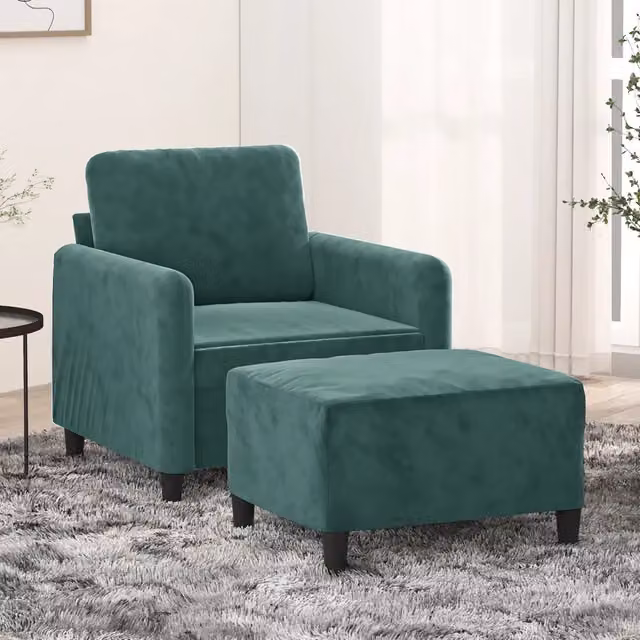 Poltroncina con Poggiapiedi Verde Scuro 60 cm in Velluto 3201166