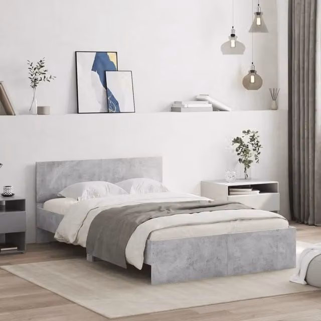 Giroletto con Testiera-Struttura Letto con testiera Grigio Cemento 120x200 cm