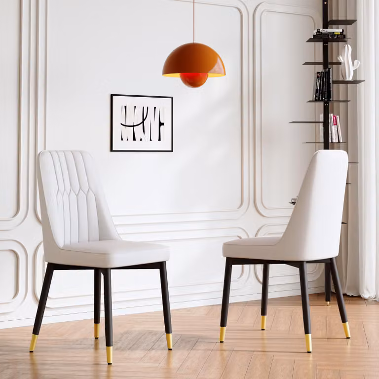 Set di 2 sedie da pranzo, con schienale imbottito in ecopelle, gambe in metallo, design versatile (bianco e nero)