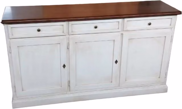 Madia credenza shabby chic bicolore in legno con 3 porte Mobili 2G L/P/H: 156 x 42 x 85 cm – 4