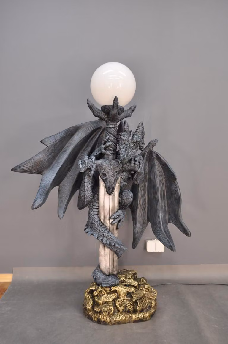 XXL Design Gothik Stehleuchte Lampe Stand Leuchte Leuchten Drachen Lampen 143cm
