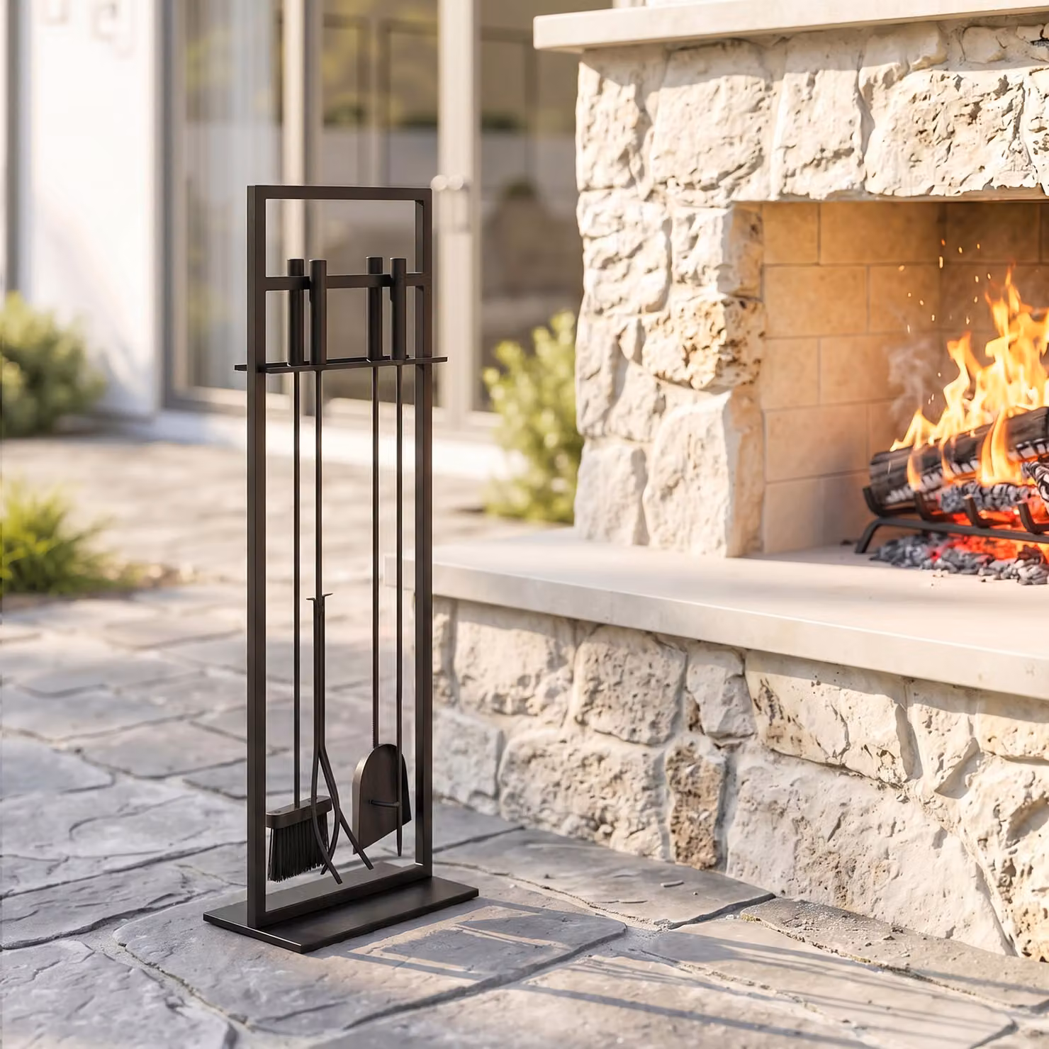 Set di 5 utensili per camino con supporto in metallo Outsunny, nero – 2