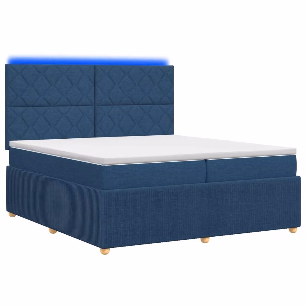 Letto Box Spring vidaXL con Materasso Ibrido e Illuminazione LED Sotto il Letto, Colore Blu e Bianco, L/P: 200 x 200 cm – 2