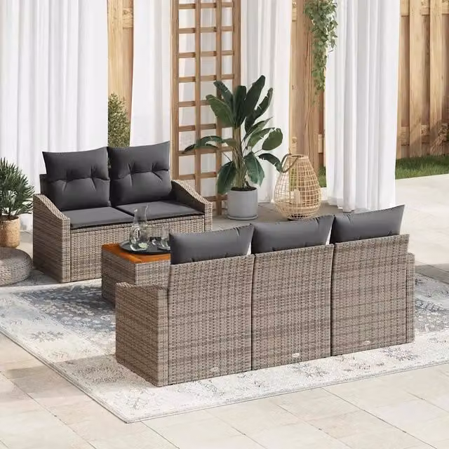 Set Divano da Giardino 6 pz Grigio polyrattan 3356438