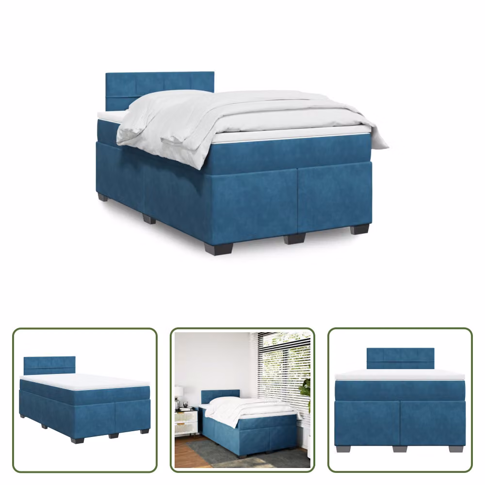 The Living Store Letto a molle con materasso blu scuro 120x200 cm in velluto
