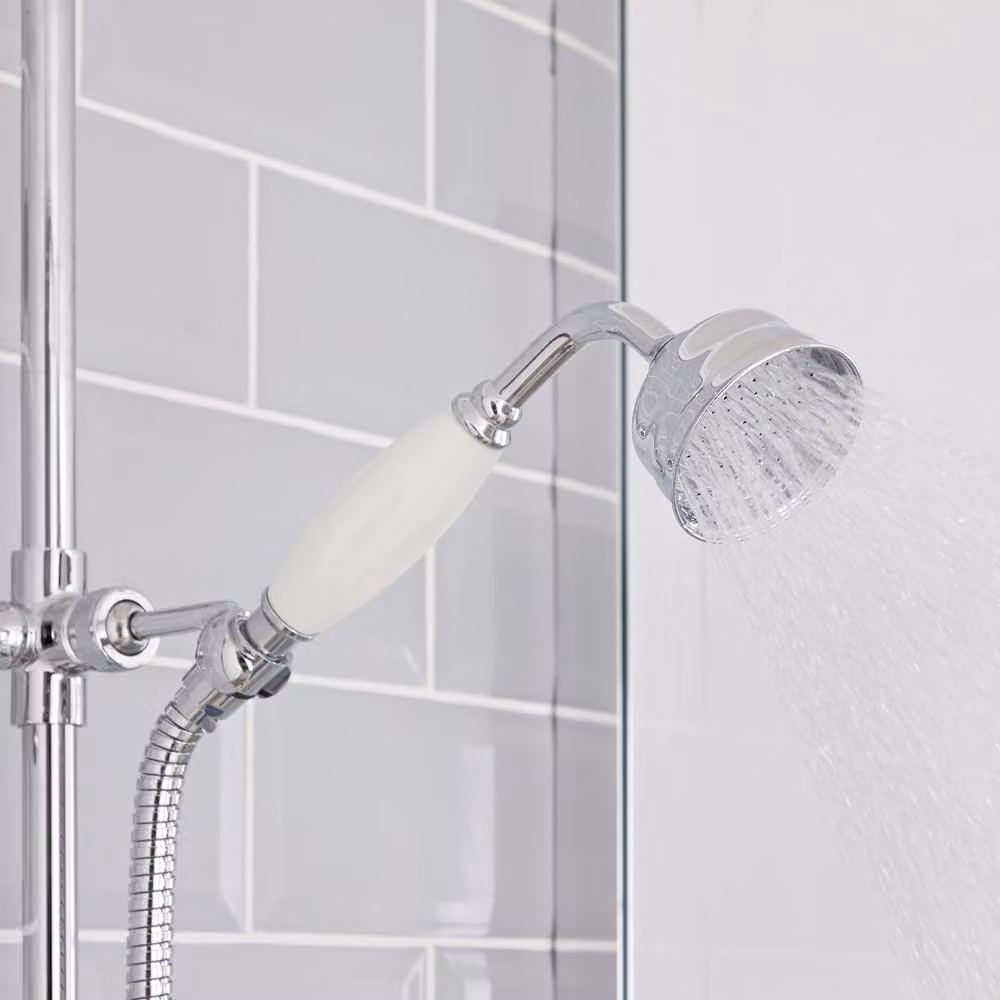 Sistema Termostatico HudsonReed per Doccia e Vasca con Erogatore, Asta Saliscendi e Doccetta, Colore Cromo e Bianco