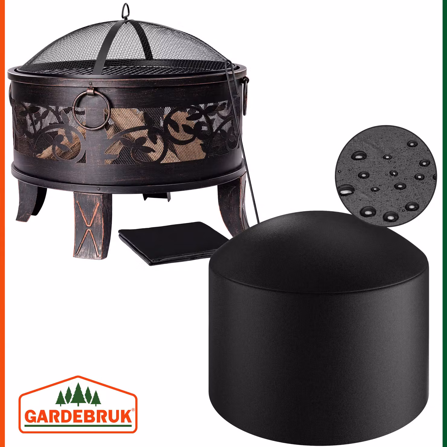 Braciere da esterno Gardebruk con cestello per legna in acciaio, disponibile in nero o bronzo, Ø 66 cm – 4
