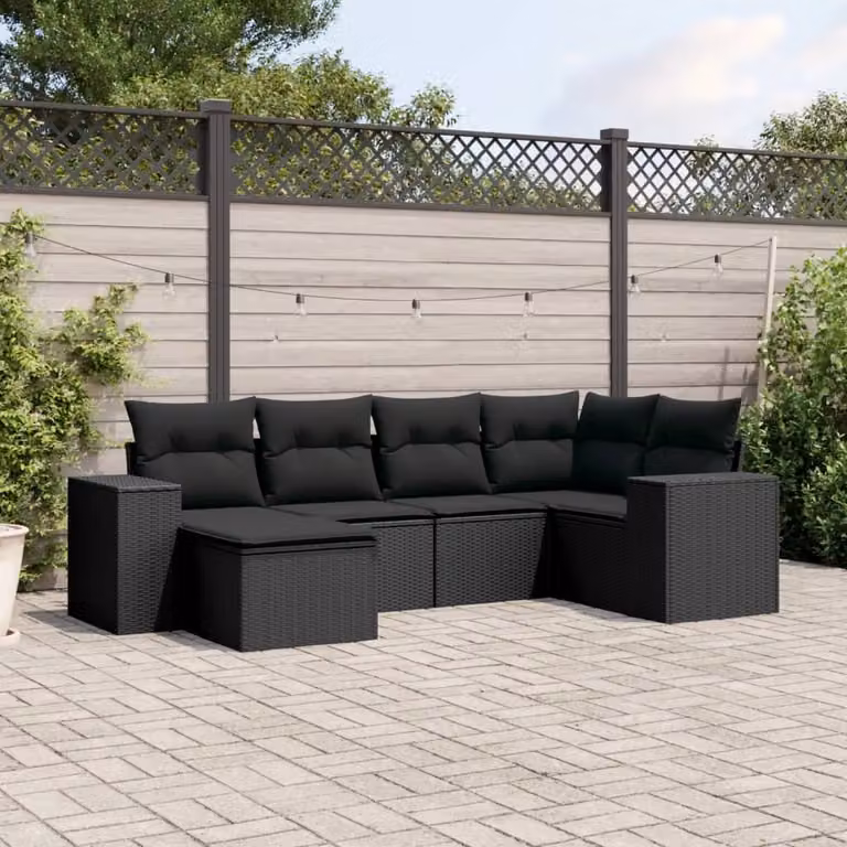 Maison Exclusive - Set Divano da Giardino 6 pz con Cuscini Nero in Polyrattan