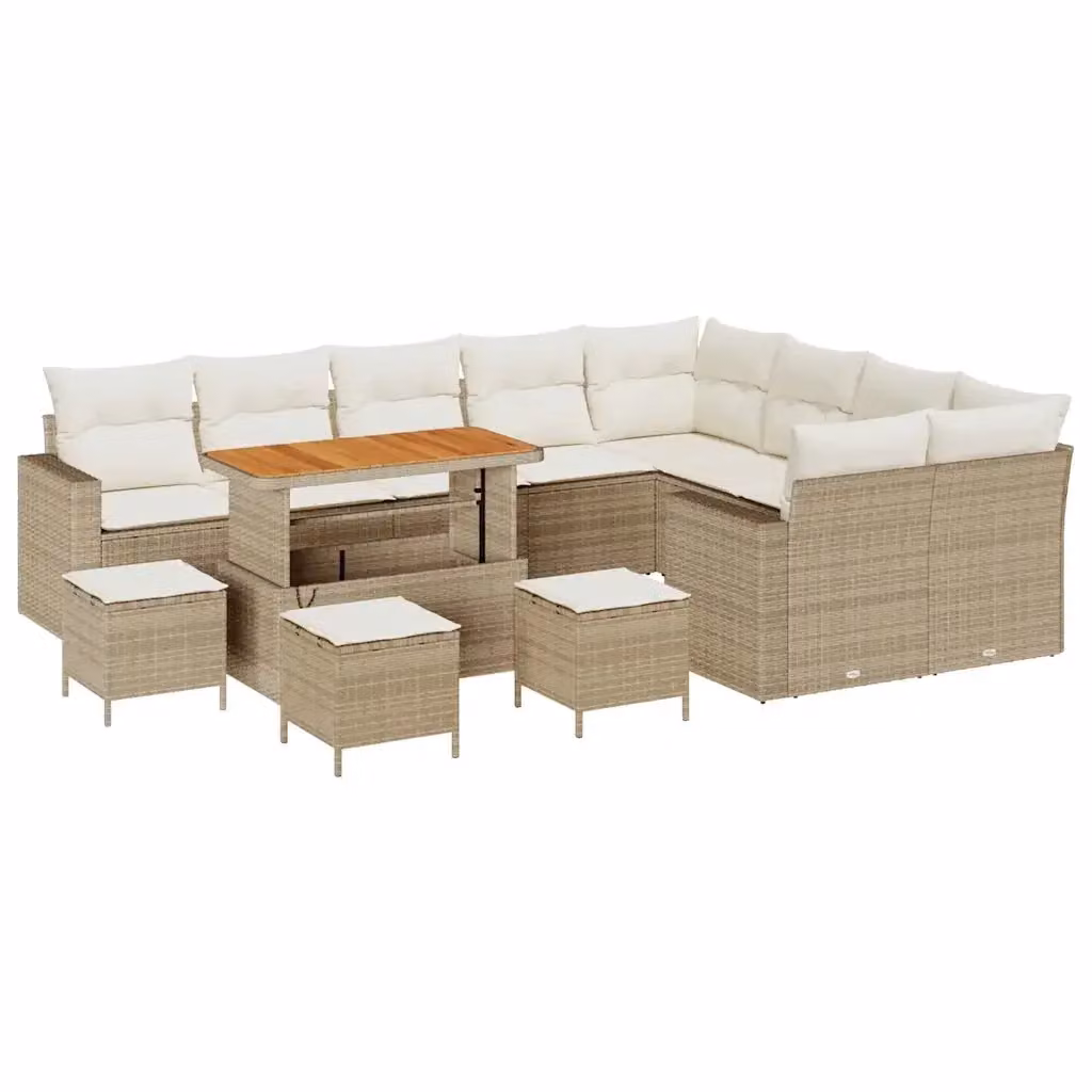 vidaXL Set Divano da Giardino 13 pz Beige con Cuscini e Tavolino in Polyrattan e Acciaio – 2