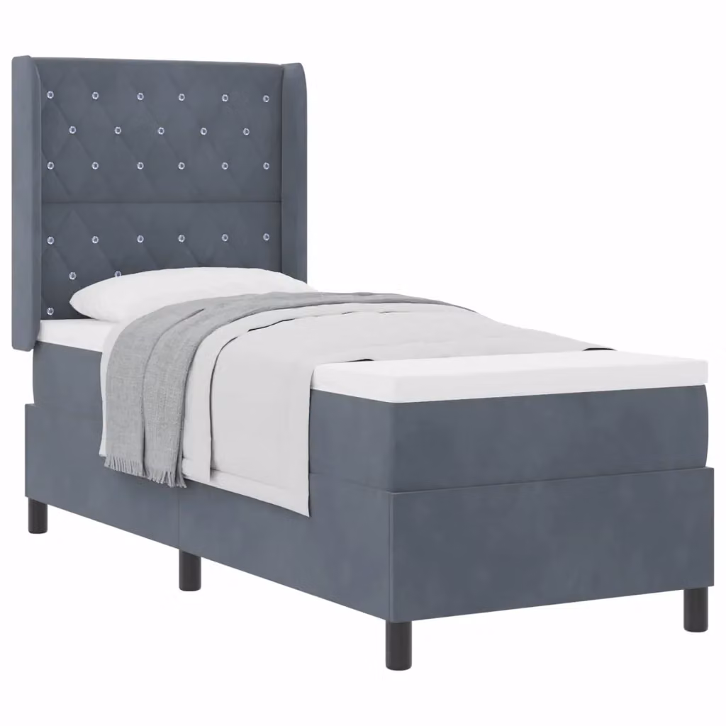 Letto a molle con materasso vidaXL in velluto grigio, L 80 x P 200 cm – 2