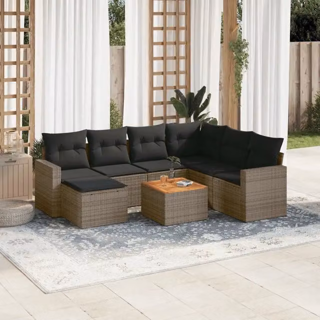 Set Divano da Giardino 8 pz con Cuscini Grigio in Polyrattan 3224240