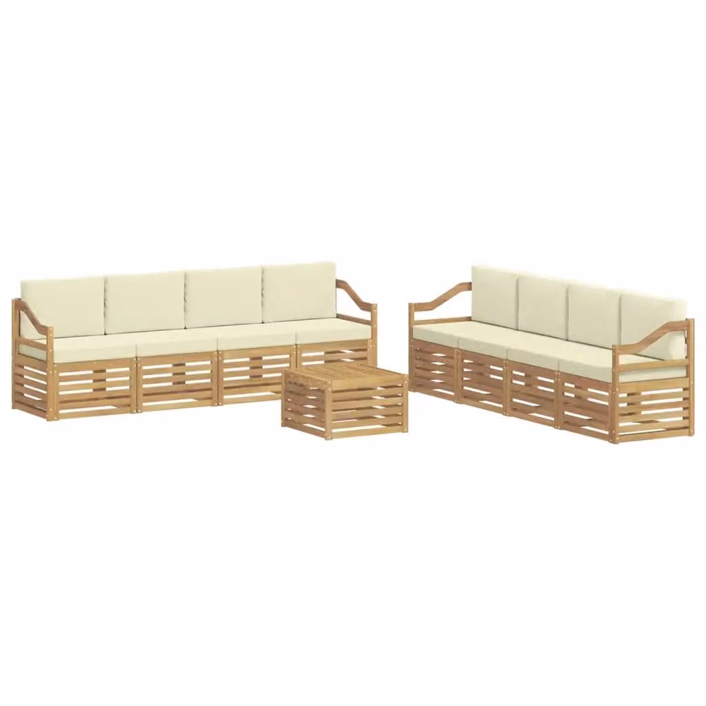 Set di divani da esterno a forma di U vidaXL in legno di acacia con tavolo da caffè e cuscini, Bianco e Beige – 2