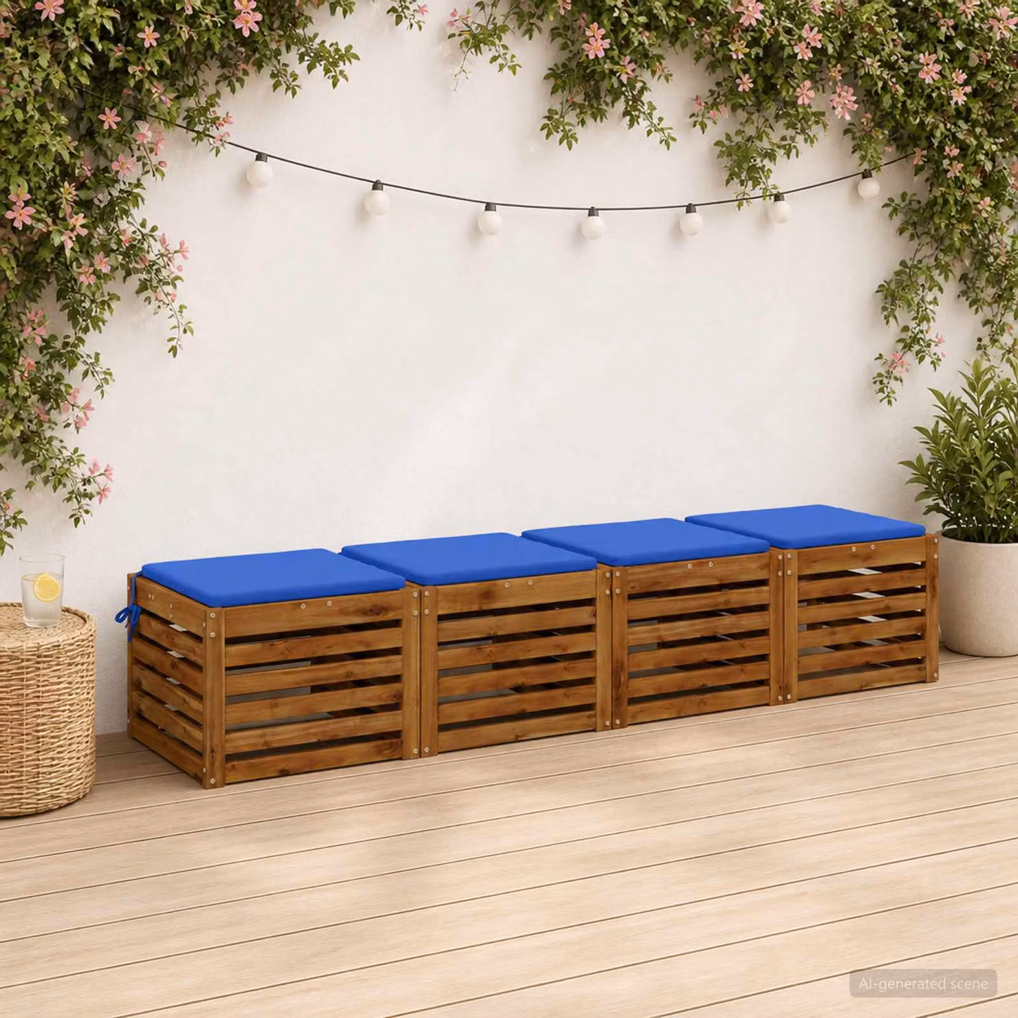 Set di 4 cuscini per sedia quadrati vidaXL in poliestere blu con rivestimento lavabile e resistente ai raggi UV