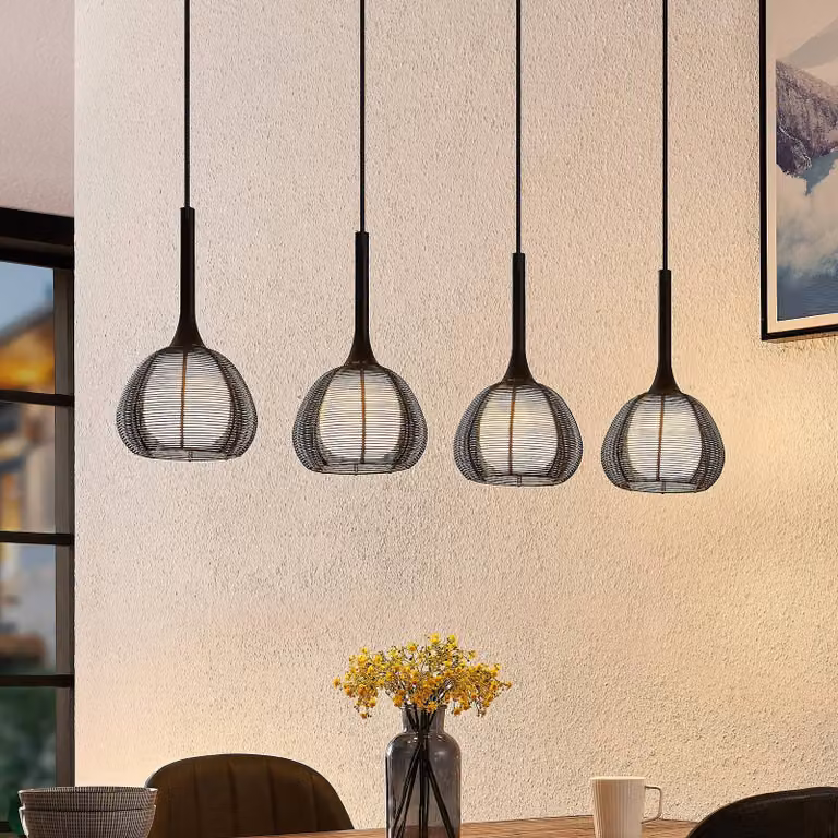 Lampada a sospensione Tetira Lucande, dimmerabile, Nero, Soggiorno / Sala da pranzo, Metallo, Moderno, Lampada a sospensione