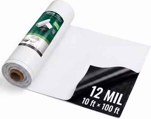 Telo in polietilene VEVOR bianco e nero da 3,05 x 30,48 m, rotolo di plastica protettiva spessa da 0,3 mm per controllo delle erbacce in giardino e frutteto