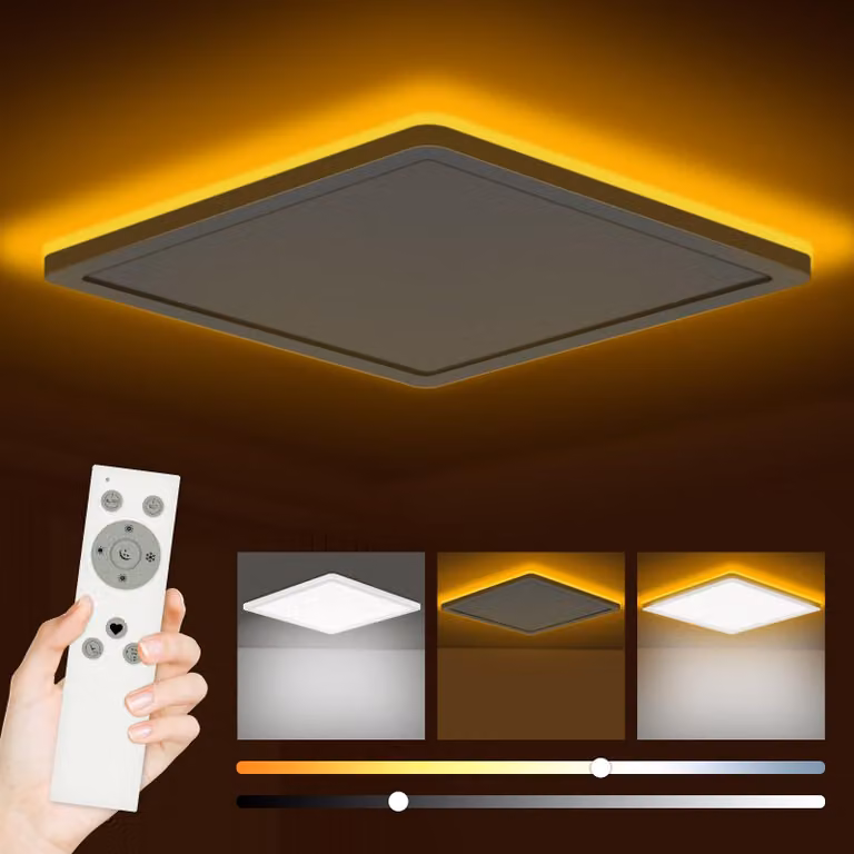 Lampada a soffitto LED, 24W, 3200 lumen, con telecomando, 3000-6500K regolabile, quadrata, bianca, Ø29,5 x 2,5 cm