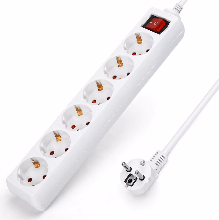 Aigostar Ciabatta elettrica a 6 prese con interruttore Protezione da sovratensione Presa di corrente da tavolo a prova di bambino Cavo da 3 m, bianco