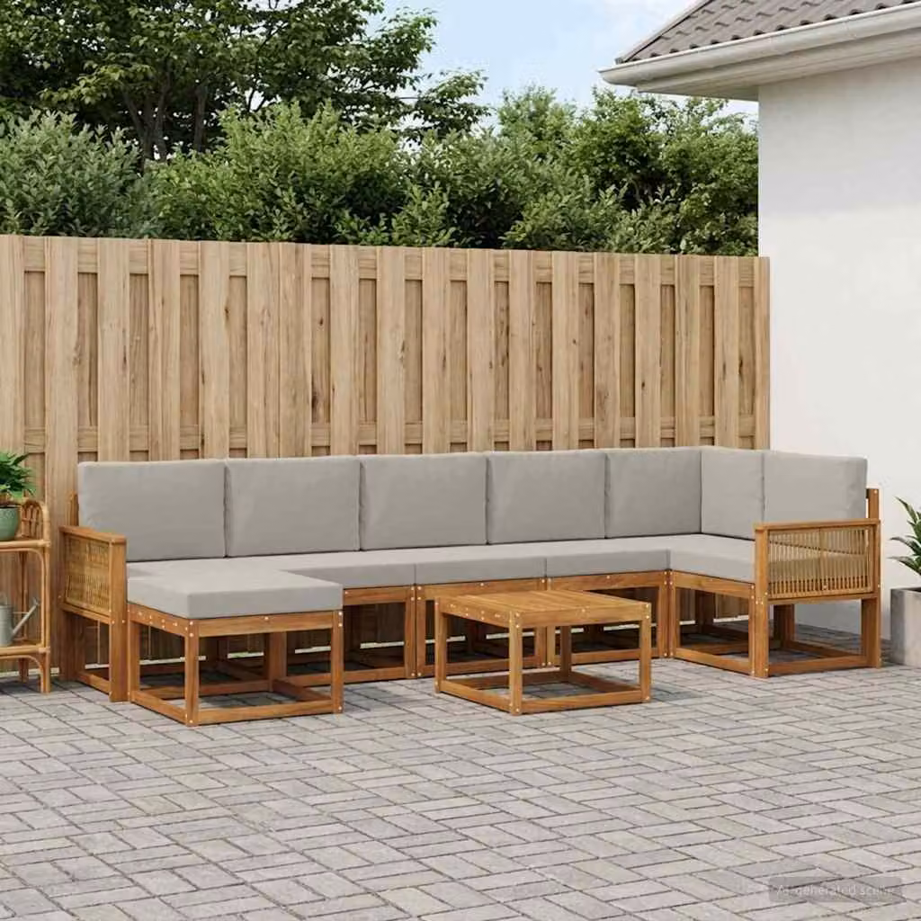 Set di divani da esterno vidaXL 8 pz in legno di acacia con cuscini, colore beige e grigio