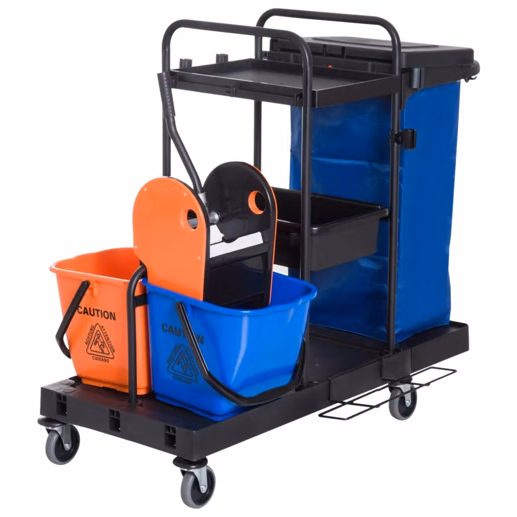 Carrello per pulizie professionale Minimal a 3 ripiani in plastica nero L: 111 cm, P: 63,3 cm, H: 103 cm – 2