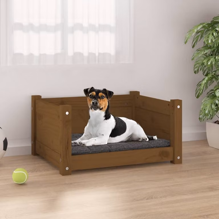 The Living Store Lettino per cani Honey brown 55,5x45,5x28 cm Legno massiccio di pino