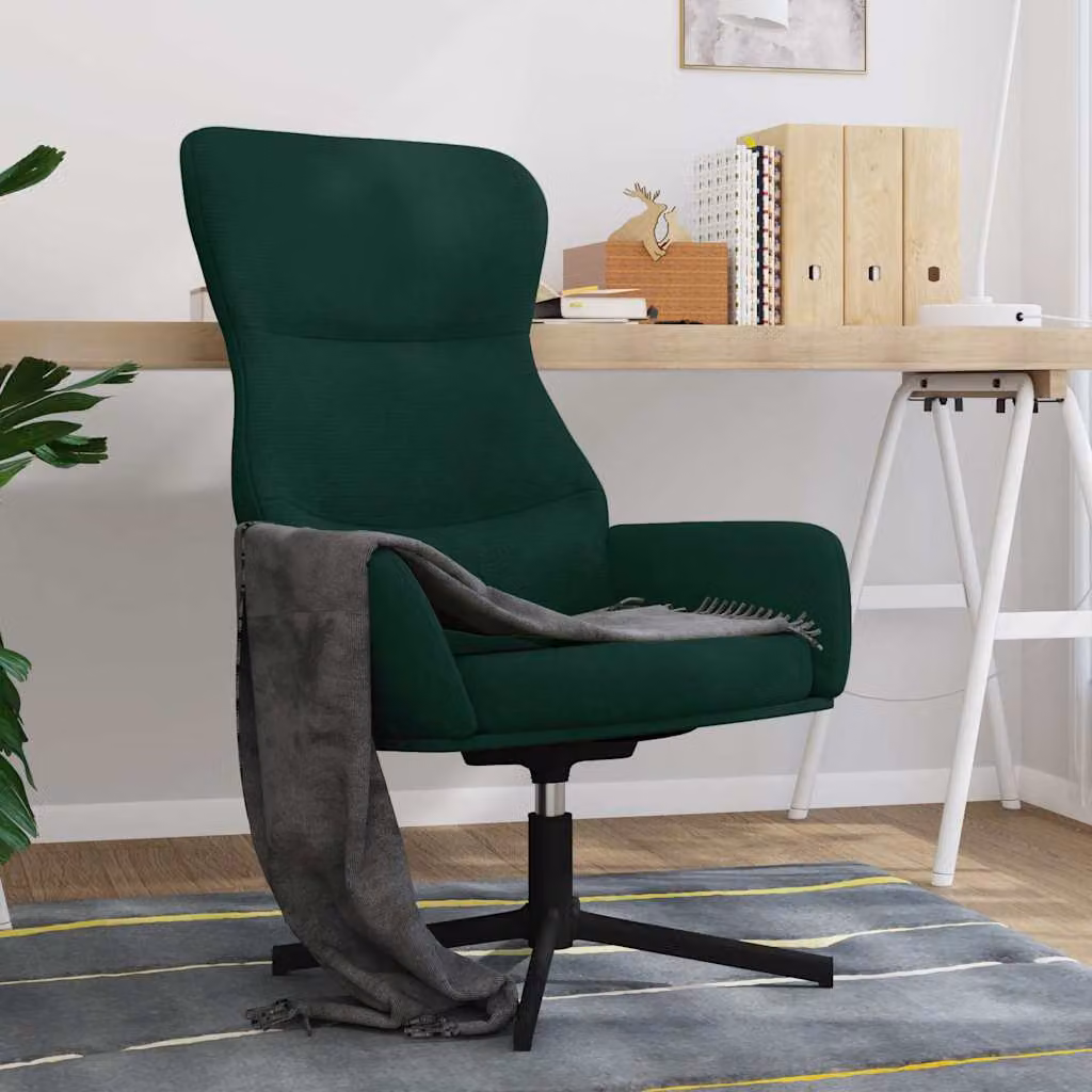 Sedia Relax vidaXL in Velluto Verde con Braccioli e Base Girevole 360 Gradi