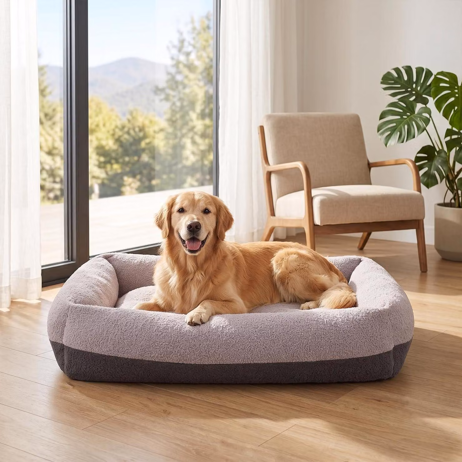 Cuccia per cani, taglia XL, lavabile, con rivestimento removibile, color grigio chiaro, dimensioni 91x69x20 cm