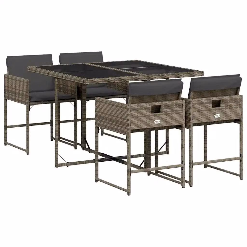 vidaXL Set da Pranzo da Giardino 5 pz in Polyrattan con Tavolo in Vetro Grigio e Nero – 2