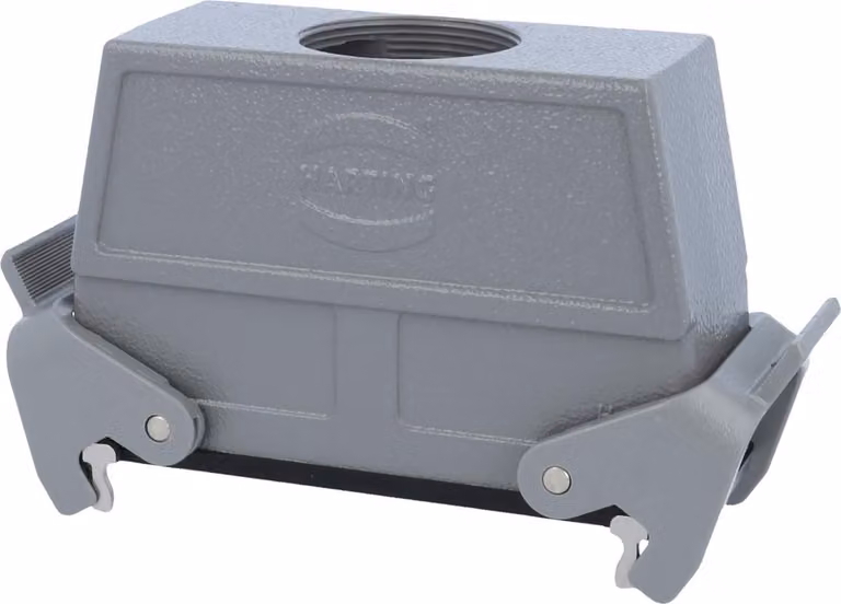 HARTING Han 24B Alloggiamento connettore alto, 1xM40 uscita cavo diritta, con 2 staffe trasversali Vite M40 Area di serraggio
